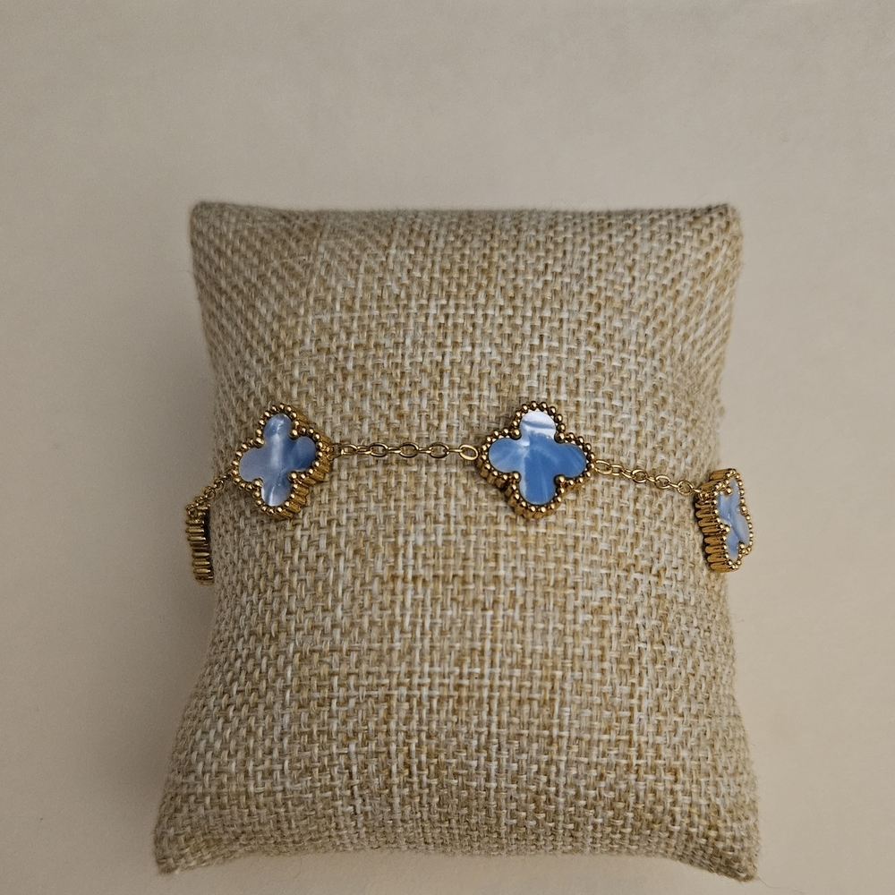Gold and Blue Clover Charm Bracelet